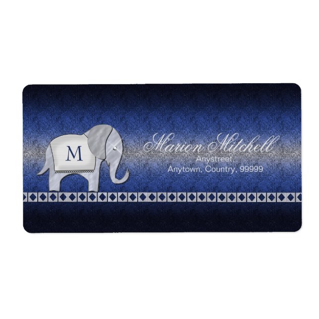 Étiquette Elephant Walk Monogram Argent/Blue ID390 (Devant)