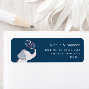 Étiquette Elephants Pink Navy & Dusty Blue Adresse de retour