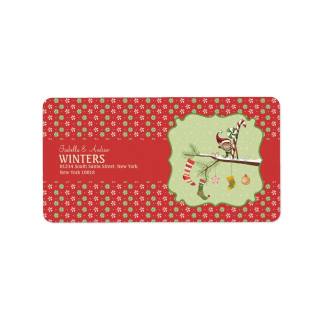 Étiquette Elfe mignonne et chaussettes de Noël (Devant)