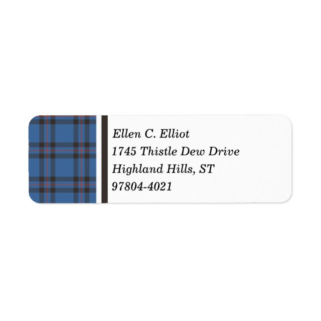 Étiquette Elliot Clan Blue et Tartan écossais Brown (Devant)