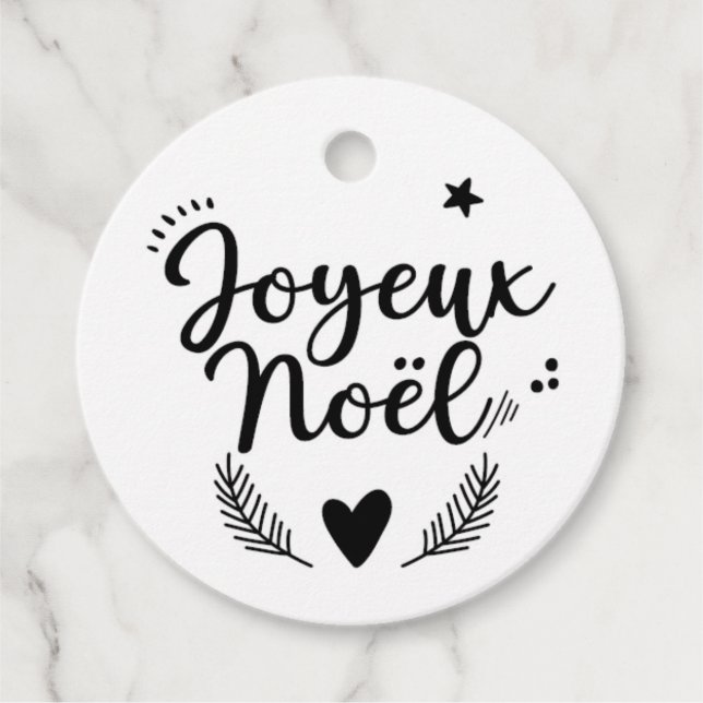 Etiquette emballage - Joyeux Noël - N&B Geschenkanhänger (Vorderseite)