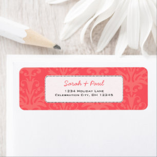 Étiquette Emberglow Pinkish Coral Damask Adresse de retour