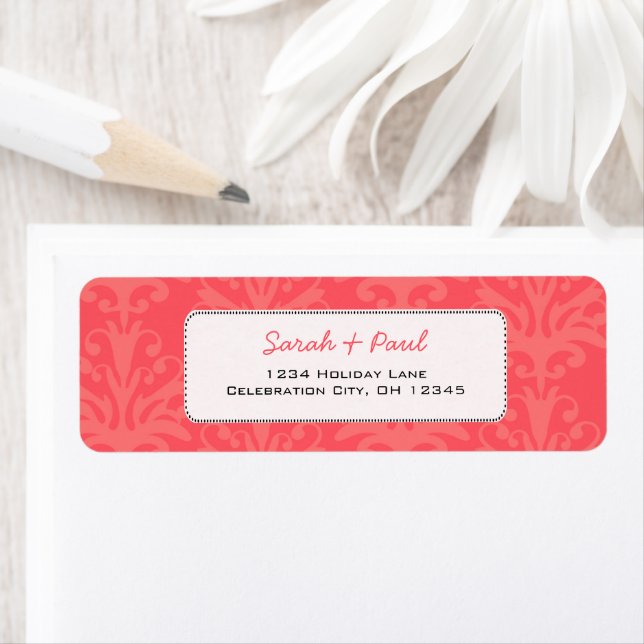 Étiquette Emberglow Pinkish Coral Damask Adresse de retour (En situation)