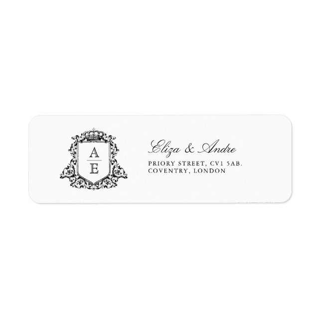 Étiquette Emblème de crête royale Monogramme Adresse de reto (Devant)