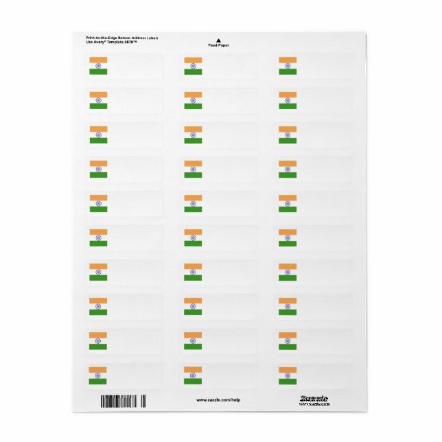 Étiquette Emblème du drapeau indien (Feuille entière)