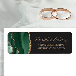 Étiquette Emerald Green Gold Agate Mariage Adresse de retour