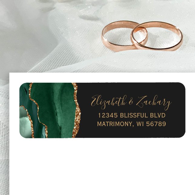 Étiquette Emerald Green Gold Agate Mariage Adresse de retour (Créateur téléchargé)