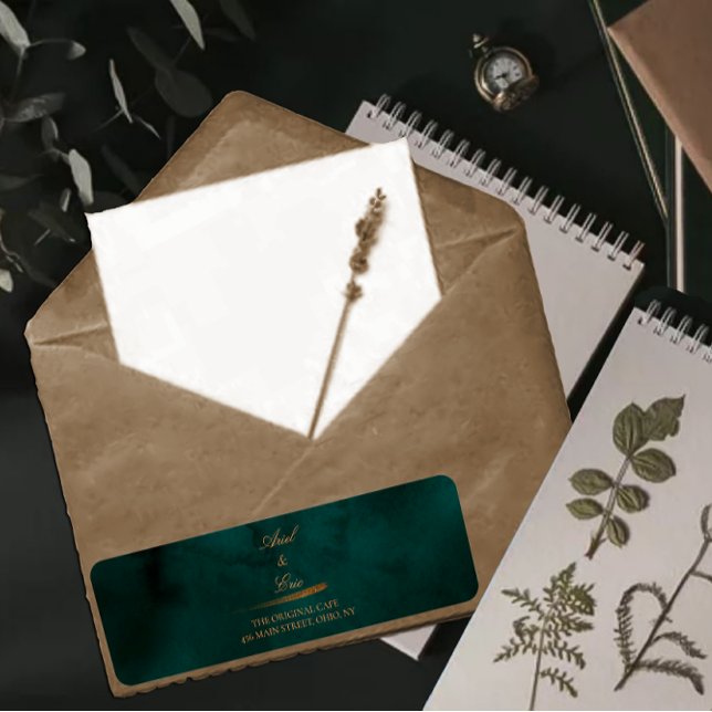 Étiquette Emerald Green Gold Agate Mariage Adresse de retour (Créateur téléchargé)