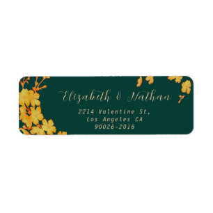 Étiquette Emerald Green & Gold Flowers Adresse de retour