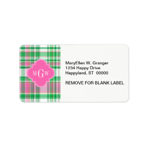 Étiquette Emerald Green Hot Pink Wht Preppy Madras