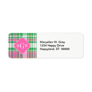 Étiquette Emerald Green Hot Pink Wht Preppy Madras