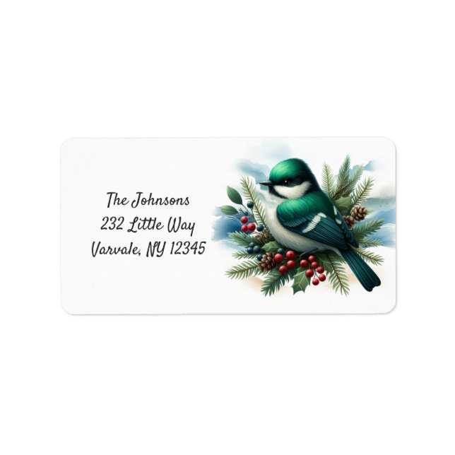 Étiquette Emerald Green Nesting Bird Holiday Nouvelle adress (Devant)