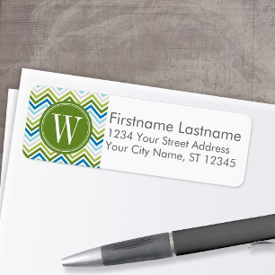 Étiquette Emerald & Turquoise moderne Chevron Motif Monogram