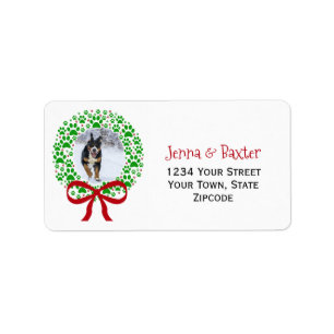 Étiquette Empreinte de patte Wreath Photo Christmas Return A