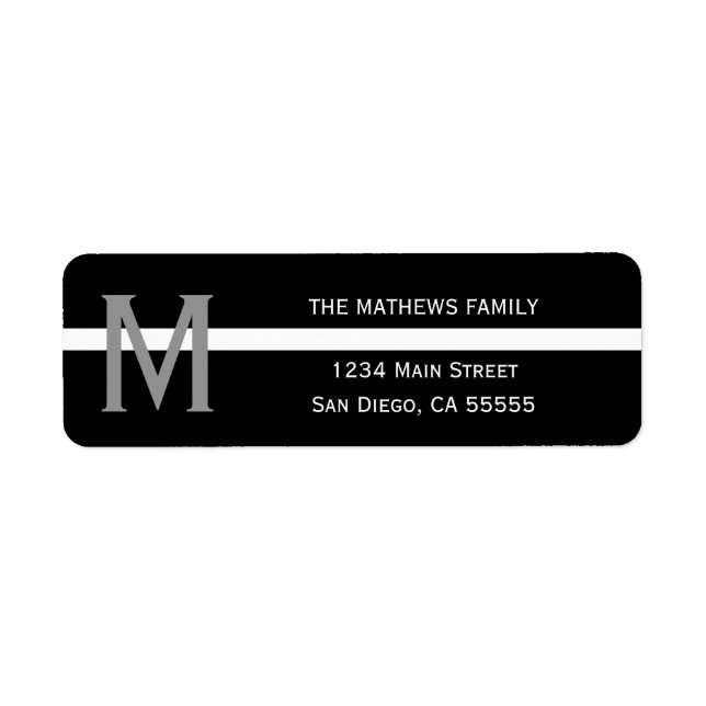 Étiquette EMS EMT Mince ligne blanche Monogramme Adresse de  (Devant)