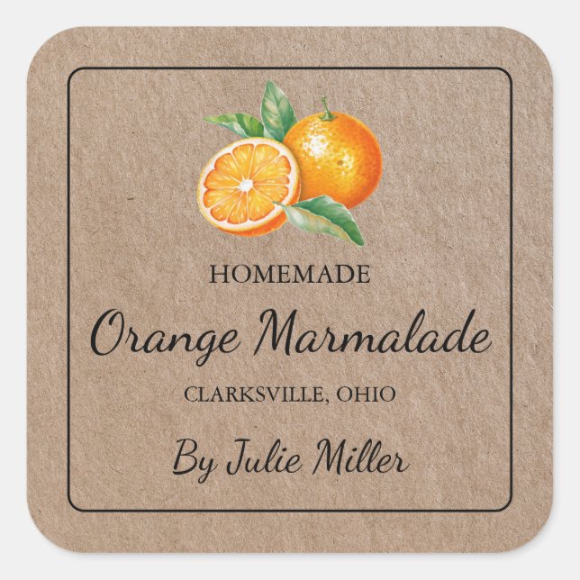 Étiquette en papier Carré Kraft Orange Maison (Devant)