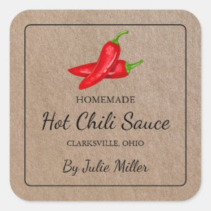 Étiquette en papier kraft carrée de sauce chili ma