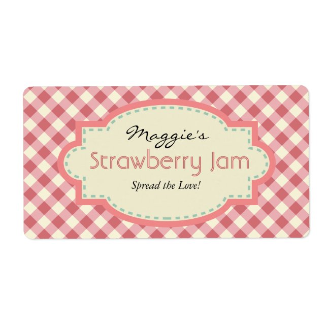 Étiquette en vichy Jam Jar Étiquettes, Personnaliser (Devant)