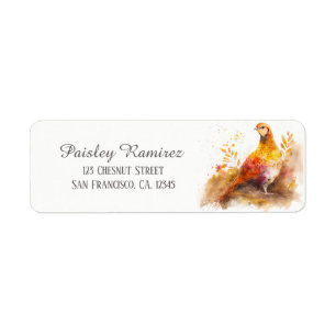 Étiquette Enfants Automne Aquarelle Pheasant Adresse de reto