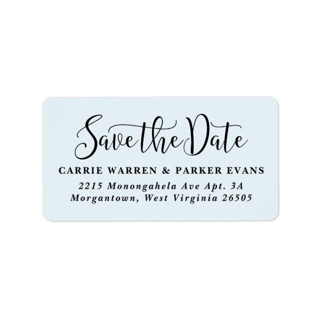 Étiquette Enregistrer la date bleu clair élégante adresse de (Devant)