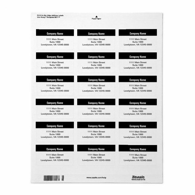 Étiquette Entreprise Noir et Blanc Adresse de retour (Feuille entière)