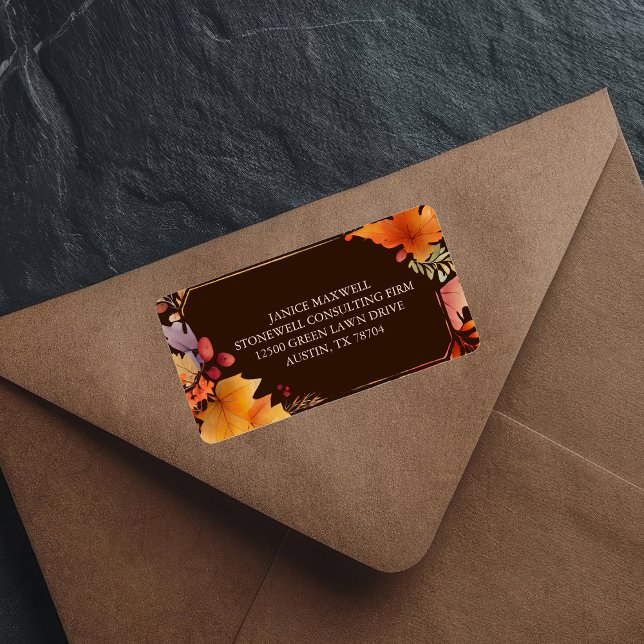 Étiquette Entreprise Thanksgiving Feuilles Brown Adresse de  (Créateur téléchargé)