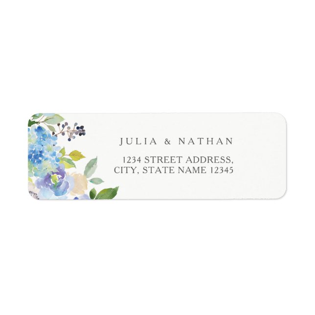Étiquette Enveloppe Mariage Floral bleu moderne Adresse de r (Devant)
