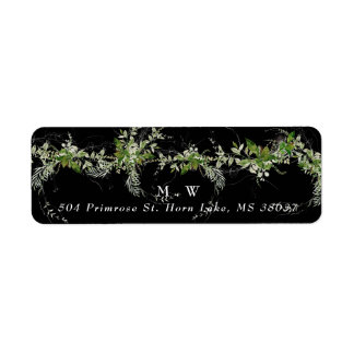 Étiquette Enveloppe noire Premium Monogram Eucalyptus Wreath