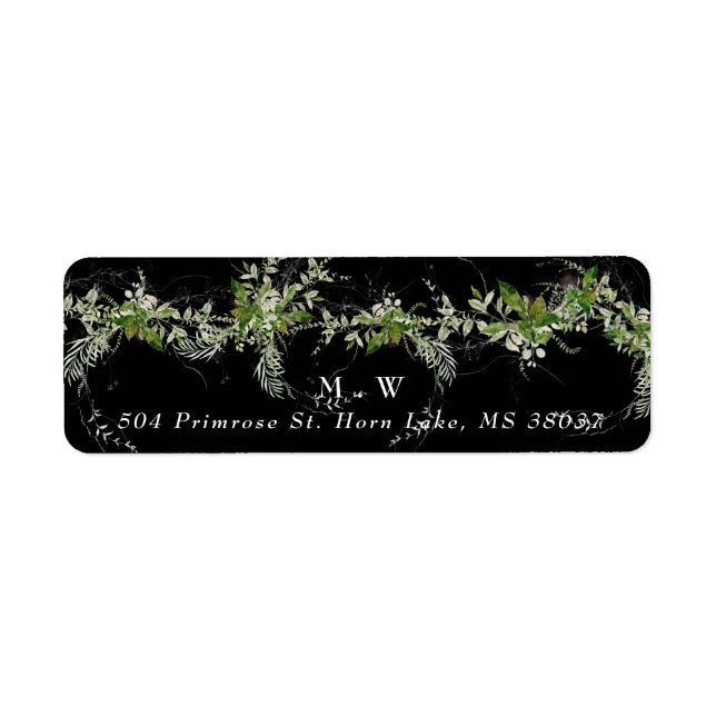 Étiquette Enveloppe noire Premium Monogram Eucalyptus Wreath (Devant)