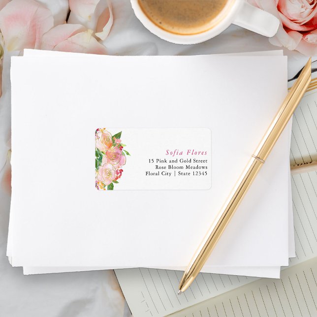 Étiquette Enveloppe RSVP rose et or Floral Chic (Address Stamps - perfect for RSVP enelopes - from my Floral Chic Quinceanera Collection
)
