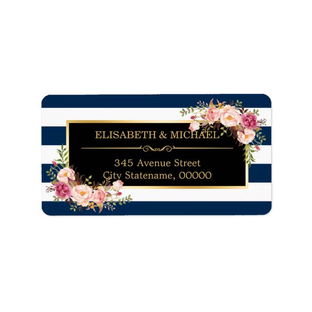 Étiquette Enveloppement Floral Classé Marine Bleu do-it-your (Devant)
