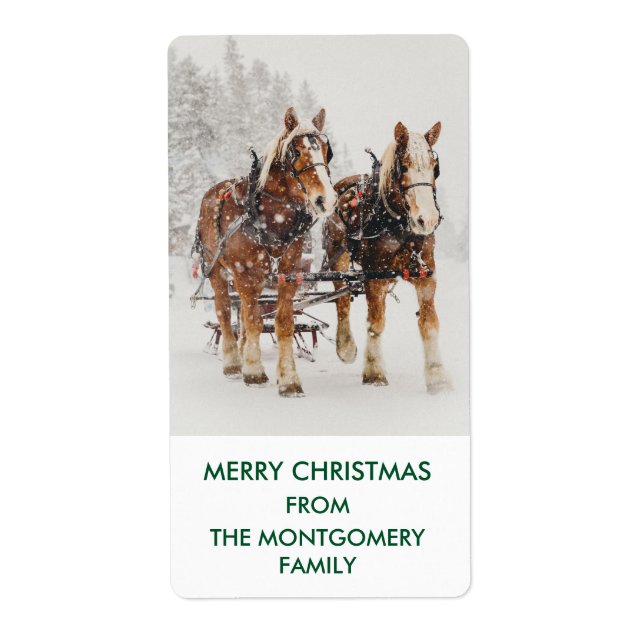 Étiquette Équipe de Cheval belge Wintery Christmas Scene Cad (Devant)
