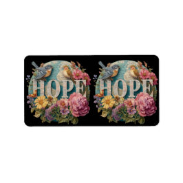 Étiquette Espérons la typographie florale avec les oiseaux e