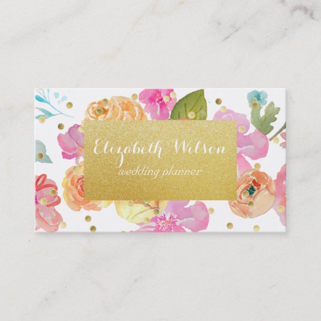 étiquette et confettis dorés sur fleurs d'aquarell (Devant)