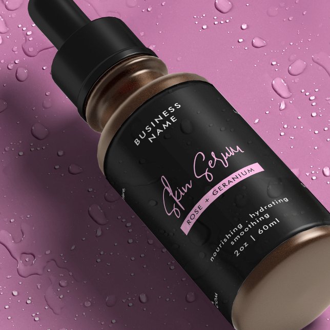 Étiquette étanche noir et rose 2 OZ (Black & Pink 2 OZ Dropper Bottle Waterproof Label *verify size to ensure a good fit")