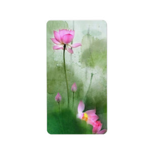 Étiquette ÉTANG LOTUS l art de peinture de brosse de Chinoi