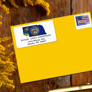 Étiquette État du Nebraska Drapeau avec la fleur d'or de l'É