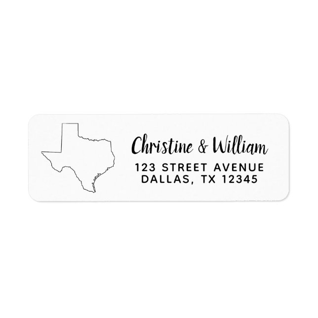 Étiquette État du Texas | Calligraphie noire moderne simple (Devant)