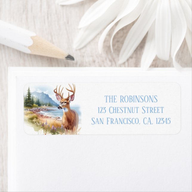 Étiquette Été Aquarelle cerf de Virginie (En situation)