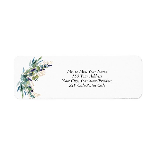 Étiquette Eté Bleu Vert Aquarelle Mariage Floral Retour (Devant)