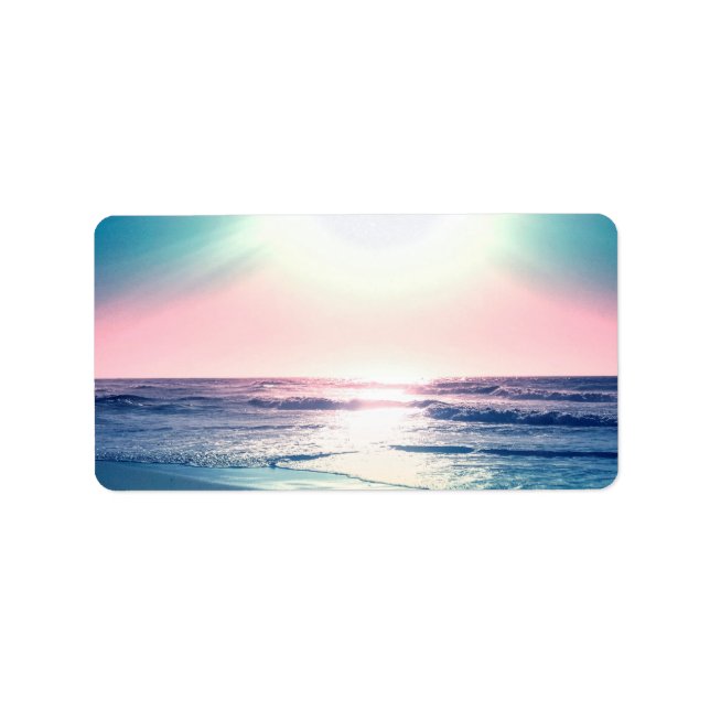 Étiquette Eté Mer coucher de soleil Plage tropicale Photo (Devant)