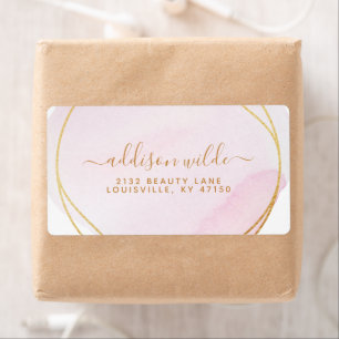 Étiquette Etiquette d'expédition Rose Pâle Script Aquarelle 
