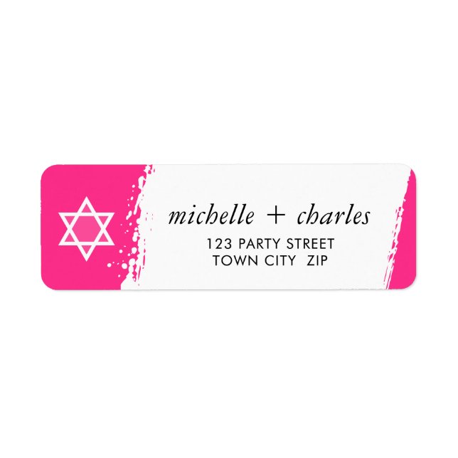 Étiquette ÉTOILE OU DAVID trait de brosse élégant rose vif (Devant)