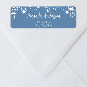 Étiquette Étoiles blanches sur fond bleu poussiéreux adresse