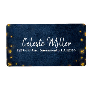 Étiquette Étoiles Bleu Or Ciel Étoilé Fête