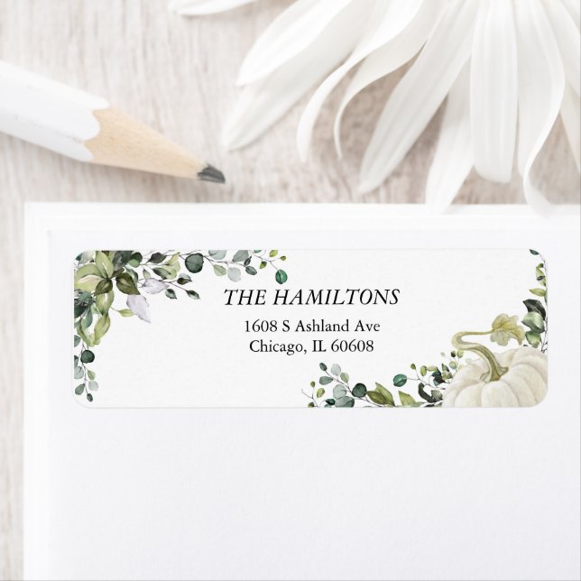 Étiquette Eucalyptus Citrouille Thanksgiving chic vert (En situation)