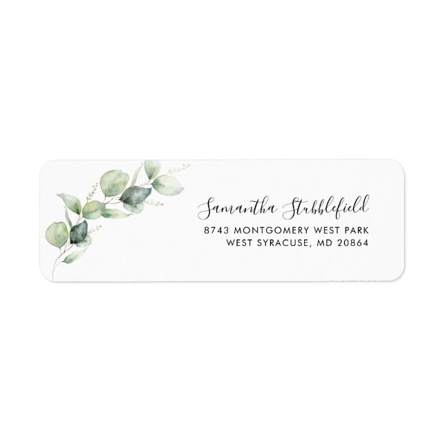 Étiquette Eucalyptus Green Script Modern Return Adresse (Devant)