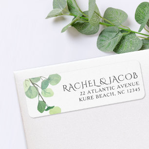 Étiquette Eucalyptus Green Watercolor Adresse de retour