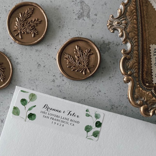 Étiquette Eucalyptus Modern Calligraphy Adresse Label (Créateur téléchargé)