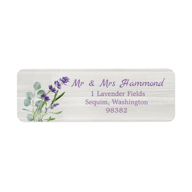 Étiquette Eucalyptus Purple Lavande Fleurs sur bois (Devant)